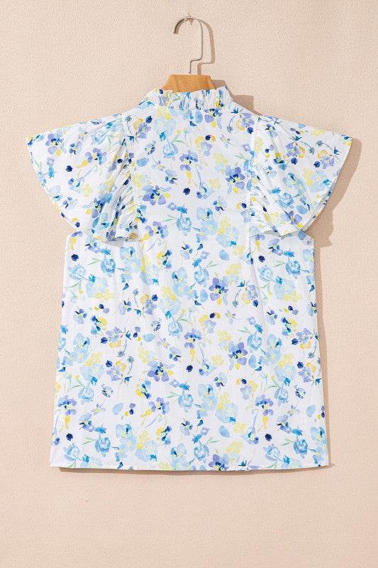 Cotton floral Frilled Notch Neck Ruffle Blouse