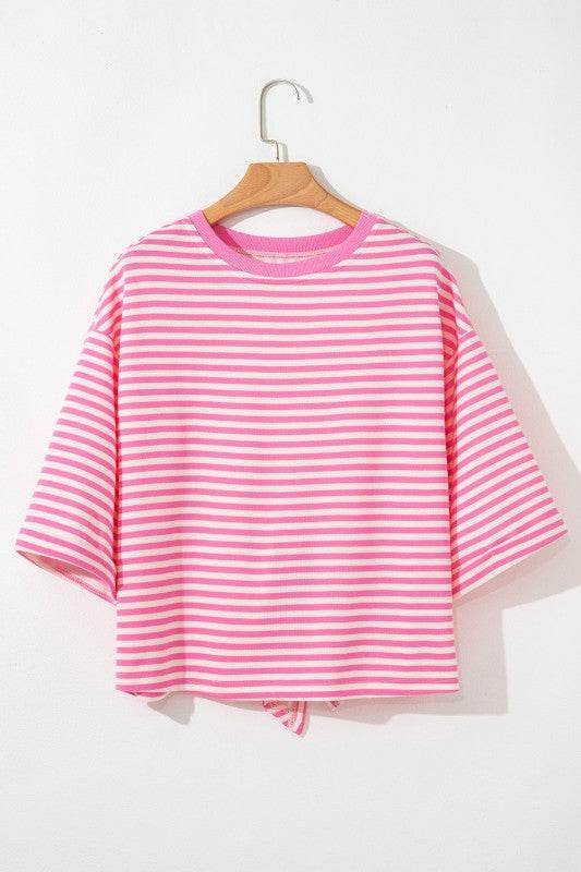 Cotton Pink Stripe backless t shirt