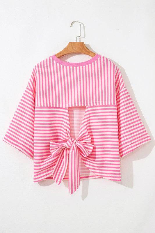 Cotton Pink Stripe backless t shirt