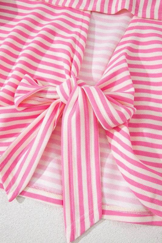 Cotton Pink Stripe backless t shirt