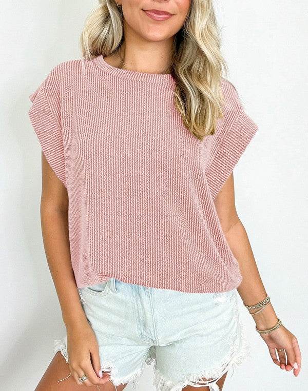 Viscose Twisted Ribbed Textured Solid T Shirt