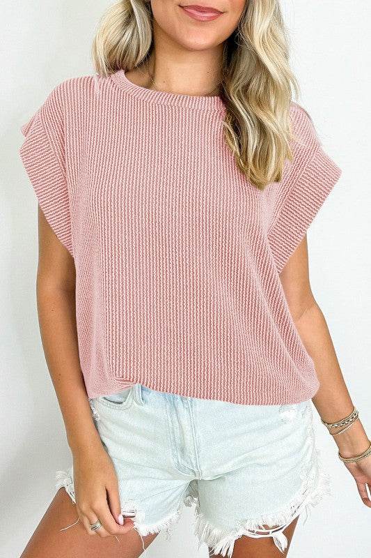 Viscose Twisted Ribbed Textured Solid T Shirt