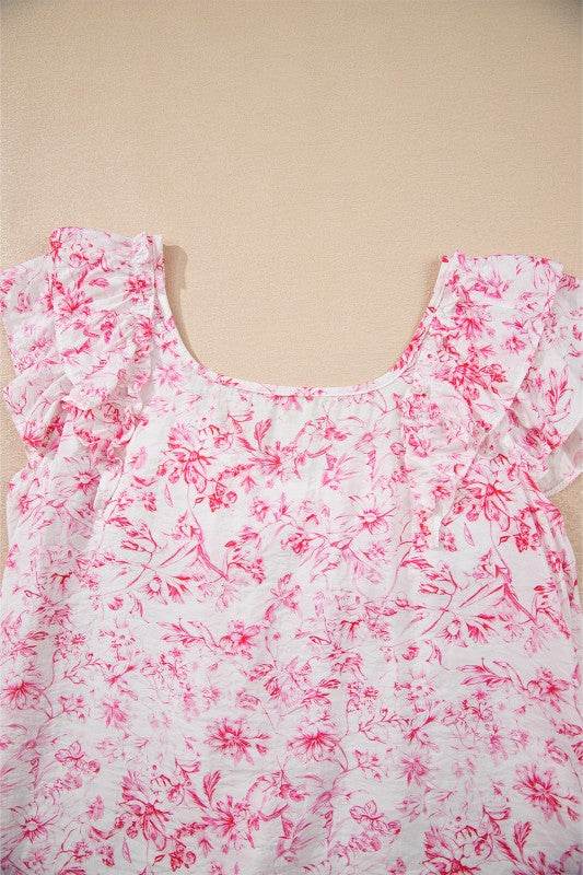 Viscose Floral Ruffle Short Sleeve Bow Back Blouse