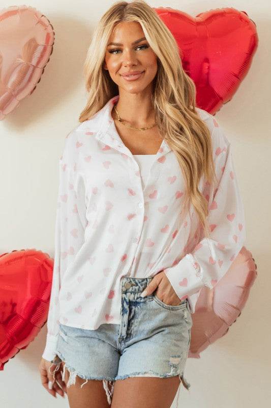 Women Love Print Drop Shoulder Puff Sleeve Blouse