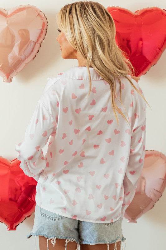 Women Love Print Drop Shoulder Puff Sleeve Blouse