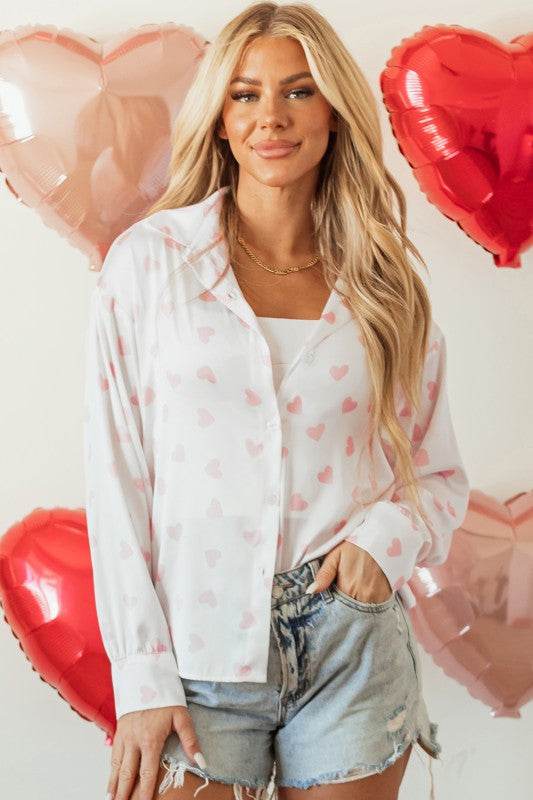 Women Love Print Drop Shoulder Puff Sleeve Blouse