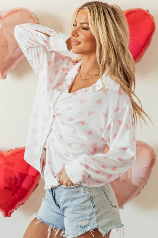Women Love Print Drop Shoulder Puff Sleeve Blouse