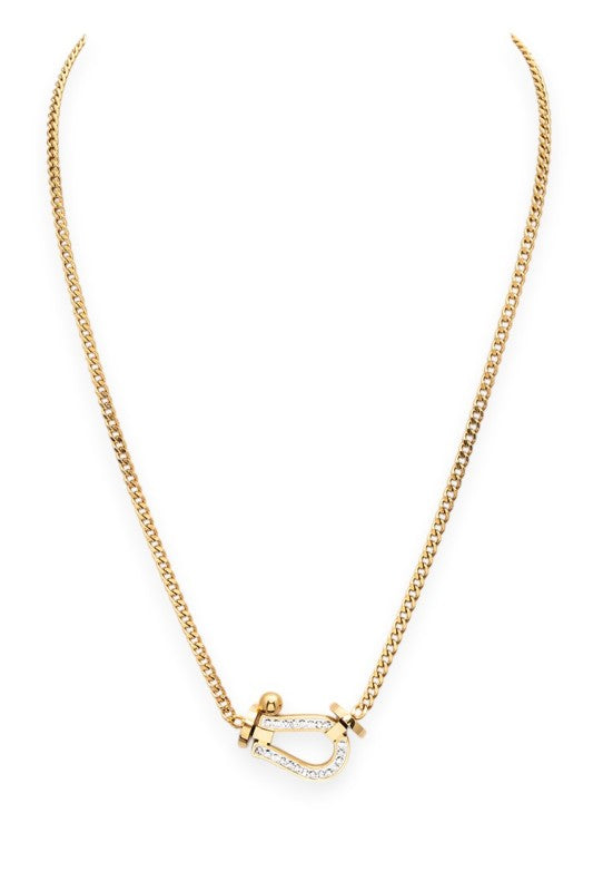 Rhinestone Horse Shoe Pendant Necklace