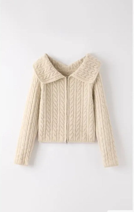 Cable Knit Zip-Up Cardigan