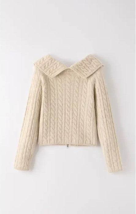Cable Knit Zip-Up Cardigan
