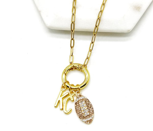 Chiefs Charm Rhinestone Kansas City Necklace KC