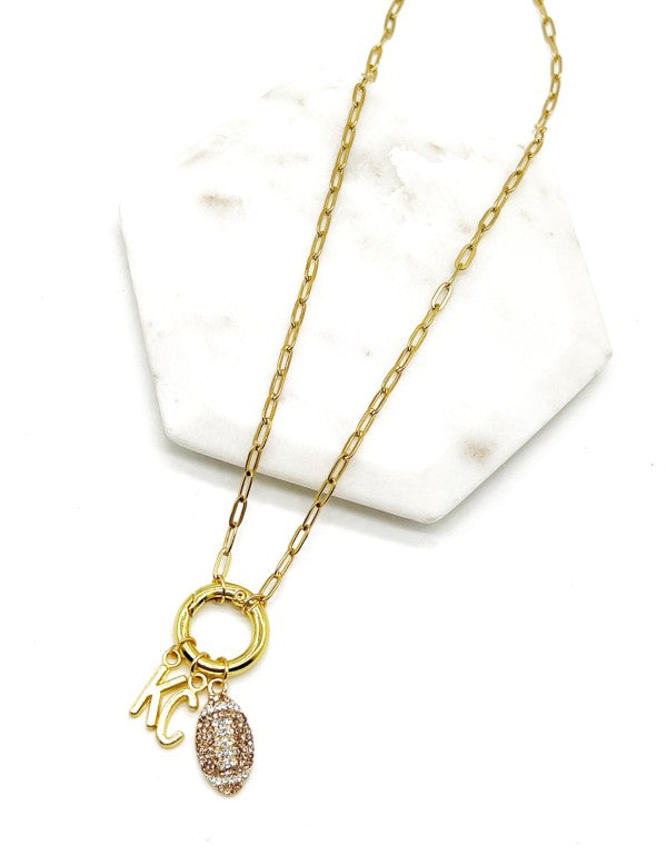 Chiefs Charm Rhinestone Kansas City Necklace KC