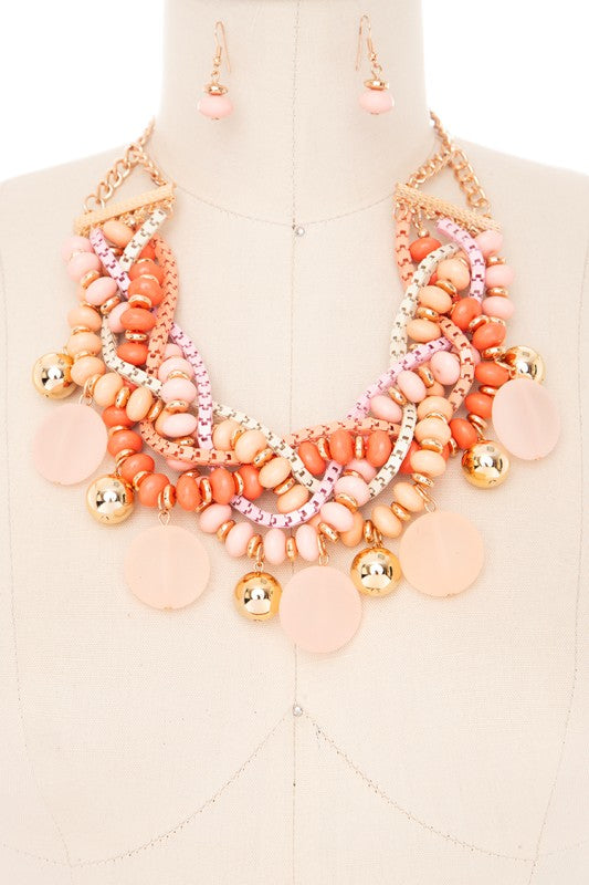 Braided Beads Statement Bib Necklace Set