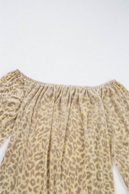 Women Leopard Velvet Burnout Off Shoulder Blouse