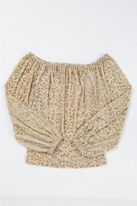 Women Leopard Velvet Burnout Off Shoulder Blouse