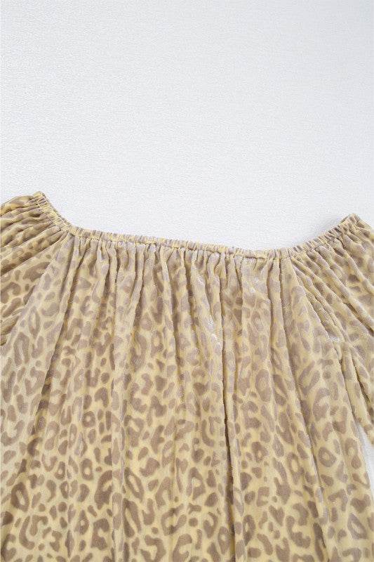 Women Leopard Velvet Burnout Off Shoulder Blouse
