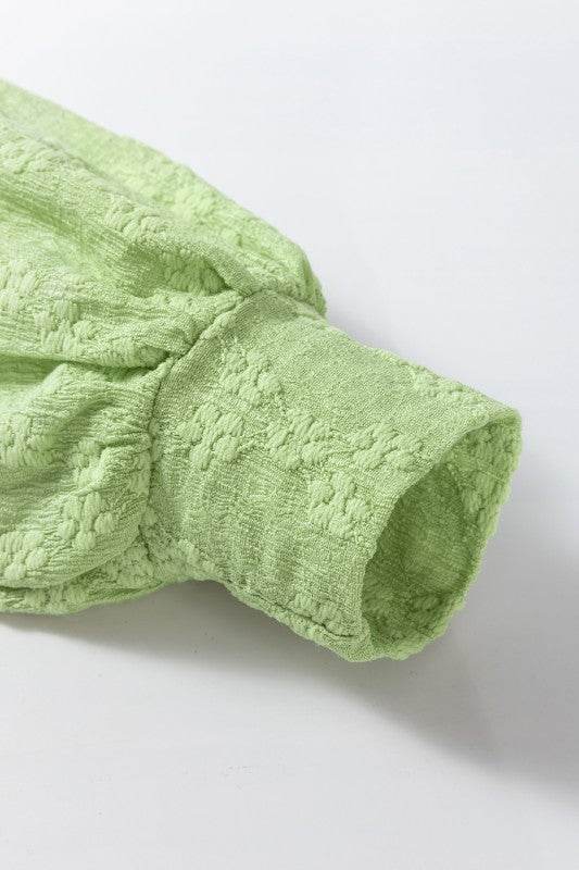 Solid Color Textured Side Split Crew Neck Blouse