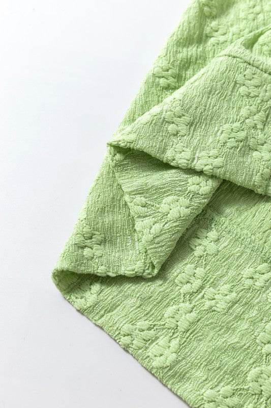 Solid Color Textured Side Split Crew Neck Blouse