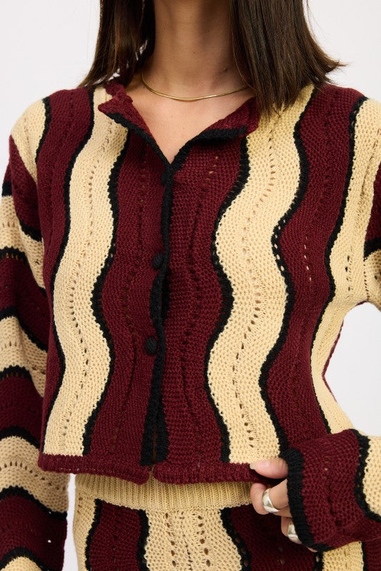 CONTRAST SWEATER CARDIGAN WITH COVERED BUTTONS