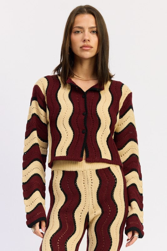 CONTRAST SWEATER CARDIGAN WITH COVERED BUTTONS