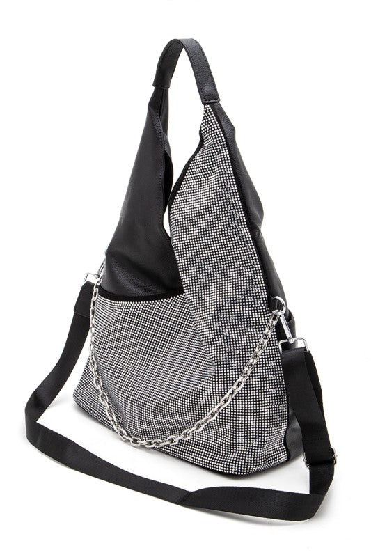 Rhinestone Convertible Top Handle Hobo Bag