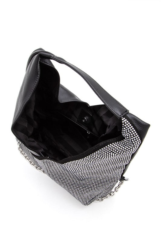 Rhinestone Convertible Top Handle Hobo Bag