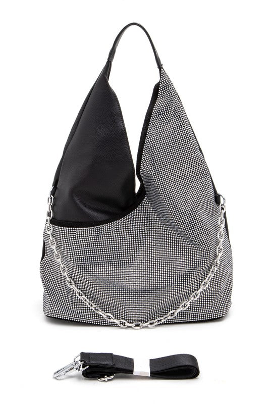 Rhinestone Convertible Top Handle Hobo Bag