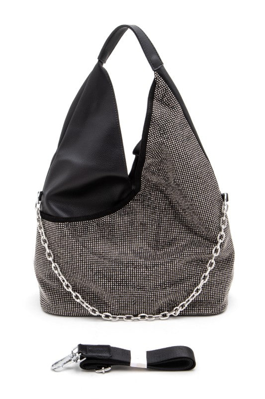 Rhinestone Convertible Top Handle Hobo Bag