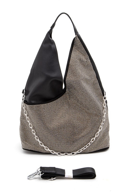 Rhinestone Convertible Top Handle Hobo Bag