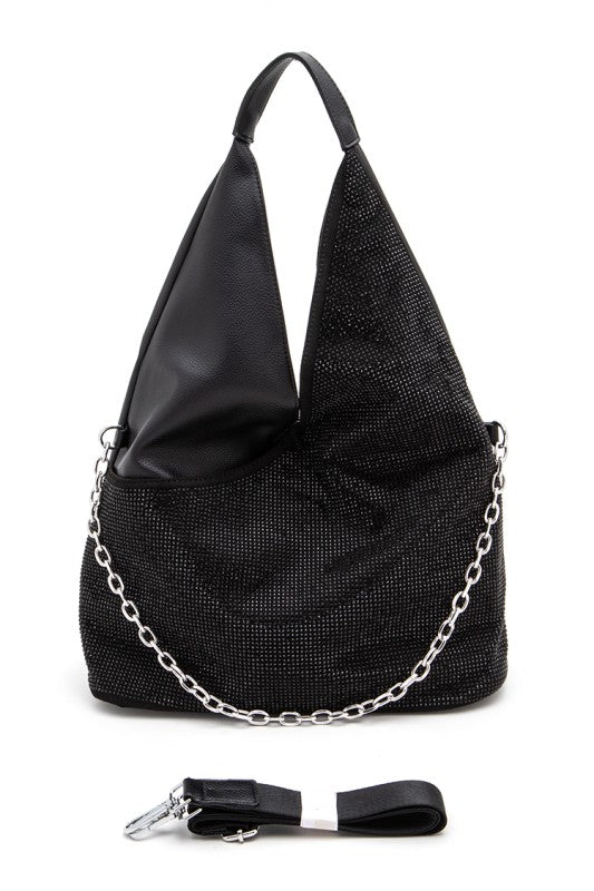 Rhinestone Convertible Top Handle Hobo Bag