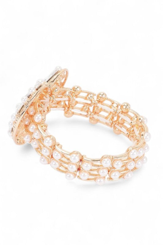 Bejewel Statement Rhinestone Pearl Heart Bracelet
