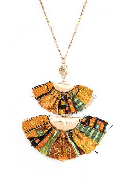 Printed Fabric Skirt Dangle Pendant Necklace Set