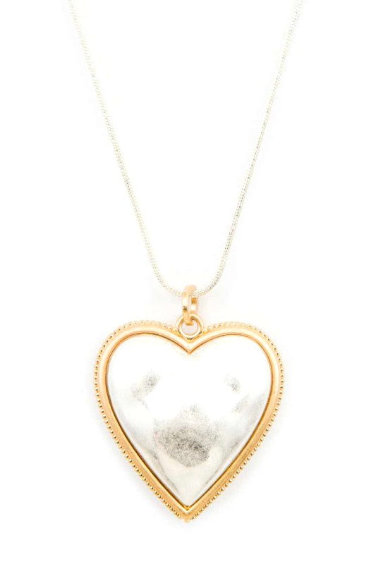 Classic Hammered 2 Tone Heart Pendant Necklace Set