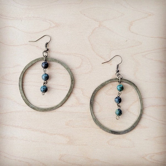 Western Copper Hoop Earrings w African Turqu Beads
