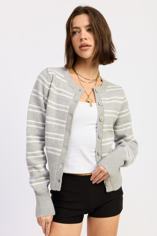BUTTON DOWN STRIPED CARDIGAN