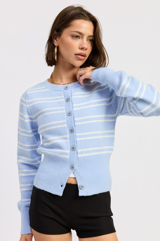 BUTTON DOWN STRIPED CARDIGAN