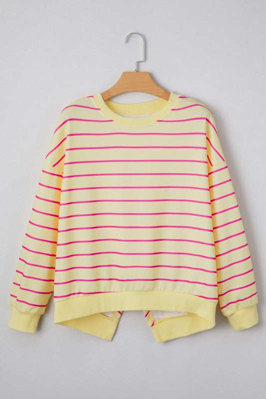 Striped Overlap Detail Drop Shoulder Pullover