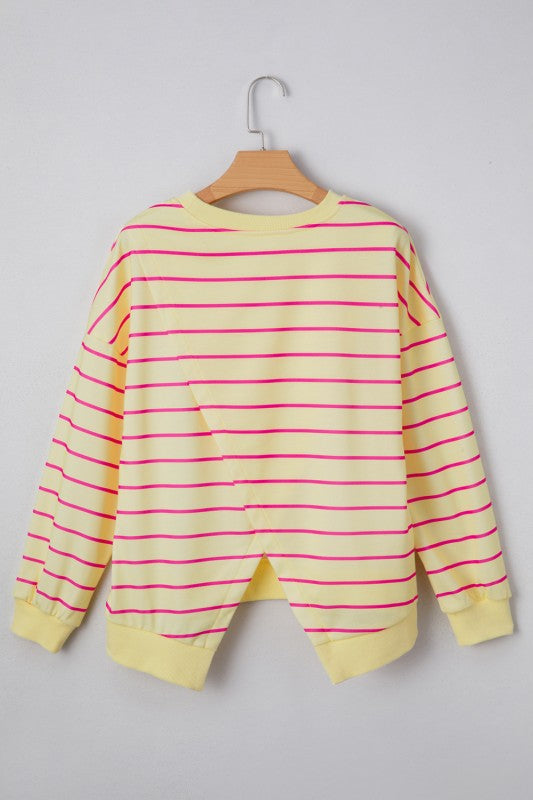 Striped Overlap Detail Drop Shoulder Pullover