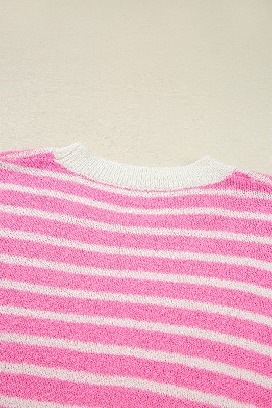 Colorblock Striped Patchwork Dolman  Slit Sweater