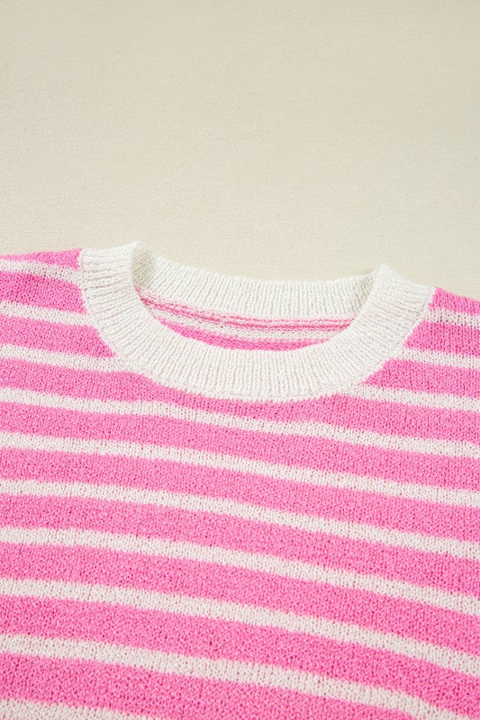 Colorblock Striped Patchwork Dolman  Slit Sweater