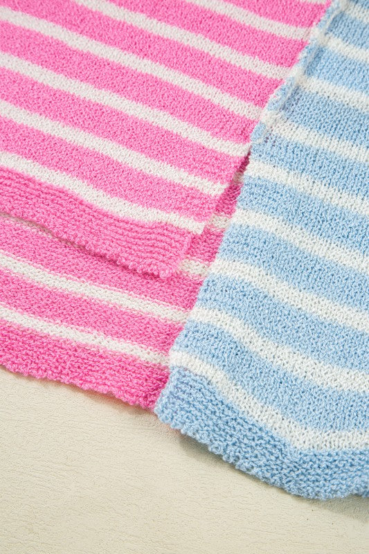 Colorblock Striped Patchwork Dolman  Slit Sweater