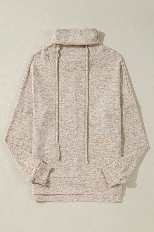 Drawstring Cowl High Neck Long Sleeve Sweatshirts