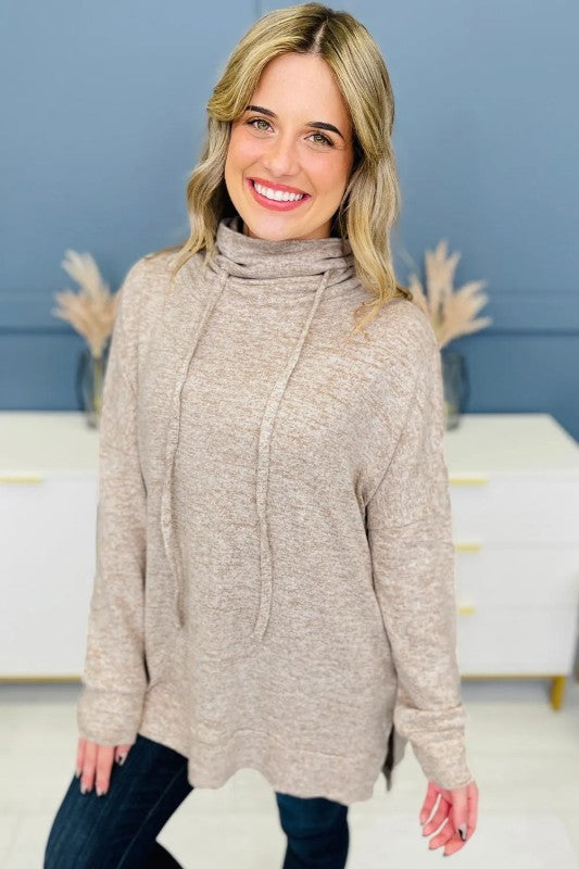 Drawstring Cowl High Neck Long Sleeve Sweatshirts