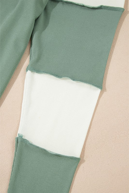 Ribbed Colorblock Patchwork Raglan Long Sleeve Top