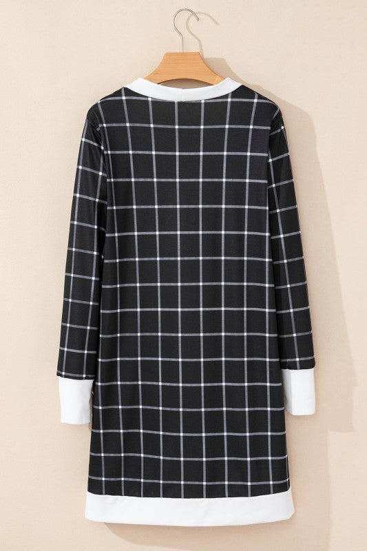 Plaid Colorblock Edge Open Cardigan with Pocket