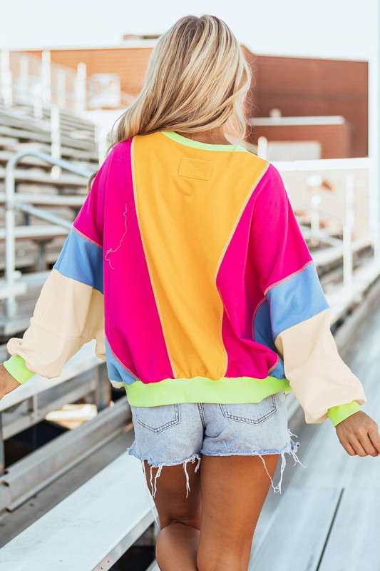 olorblock Patchwork Exposed Stitching Sweatshirts