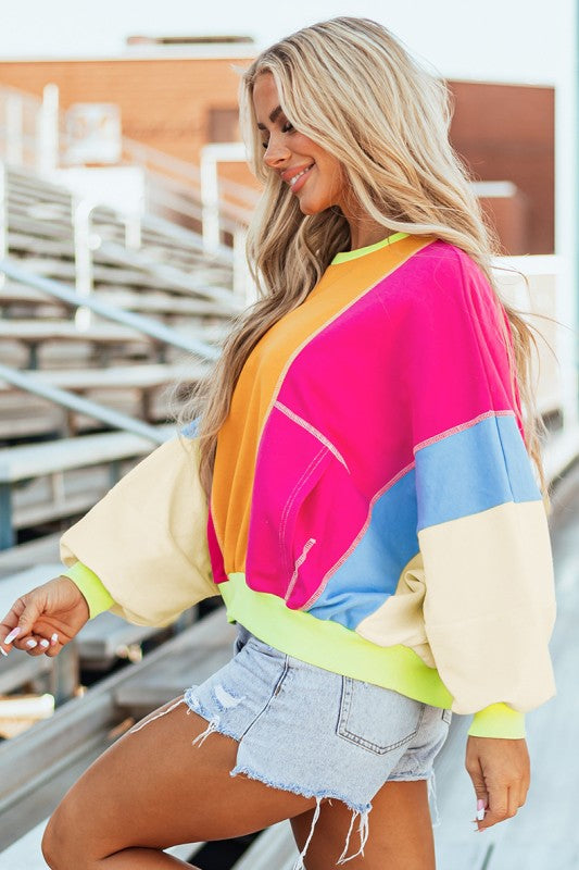 olorblock Patchwork Exposed Stitching Sweatshirts