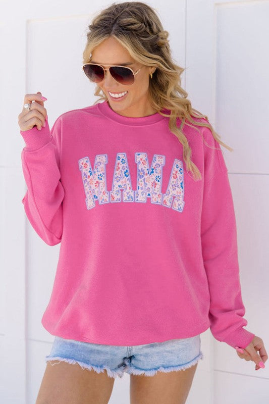Women Floral MAMA Graphic Pullover Sweatshirt