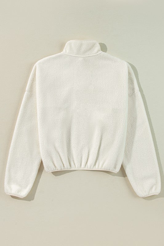 Fleece Placket Collar Drop Shoulder Sweatshirt