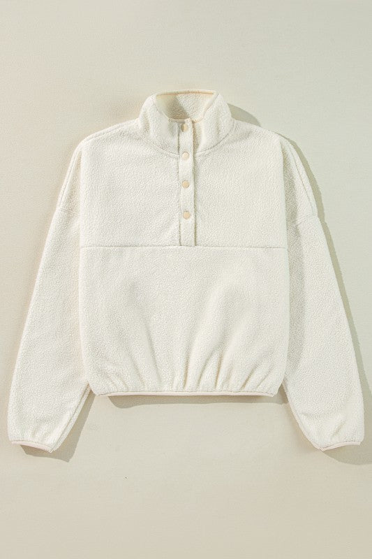 Fleece Placket Collar Drop Shoulder Sweatshirt